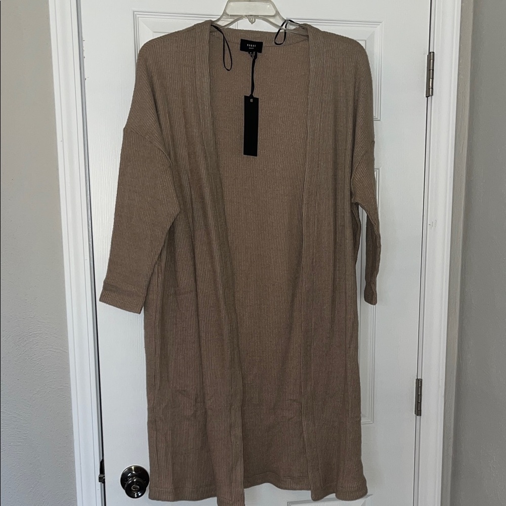 Ro & De Tan Ribbed Open Front Cardigan